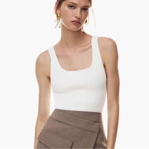 Aritzia Babaton Sculpt Knit Square Neck Tank Top White Size Medium - Picture 3 of 8